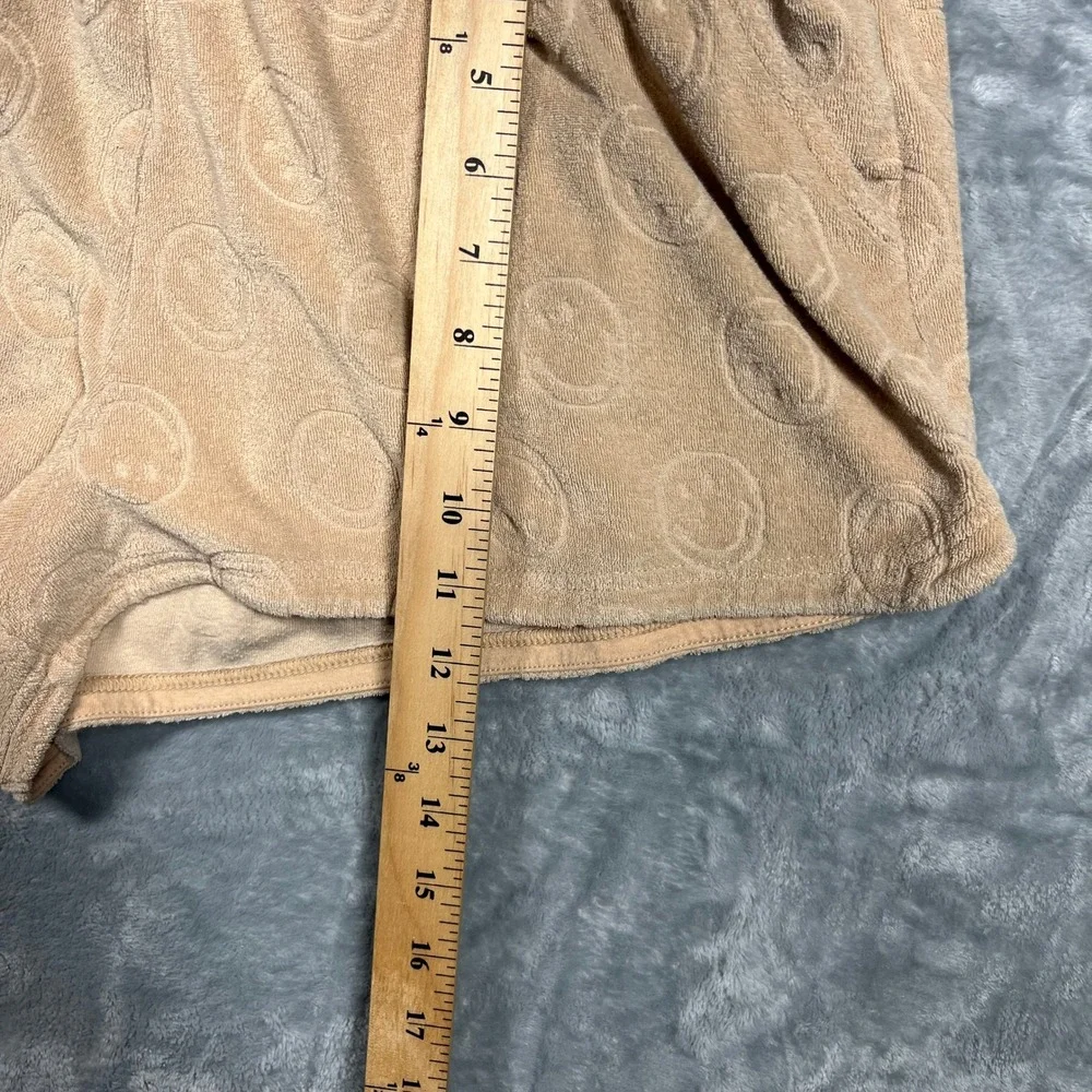 OFFLINE by Aerie Smile Face Shorts Women Tan Terry Cloth Embossed Lounge L